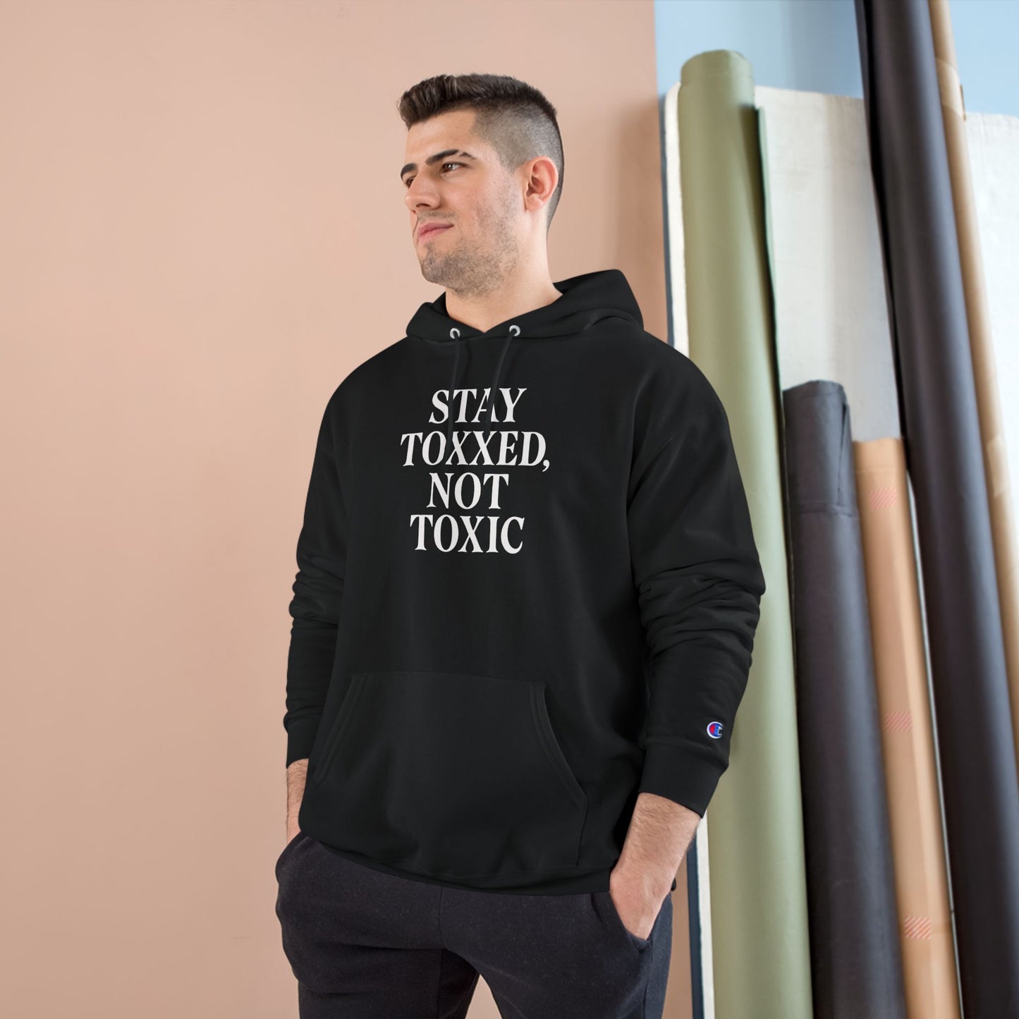 Stay Toxxed Not Toxic Champion Hoodie - Unisex Graphic Sweatshirt for Aesthetic Injectors
