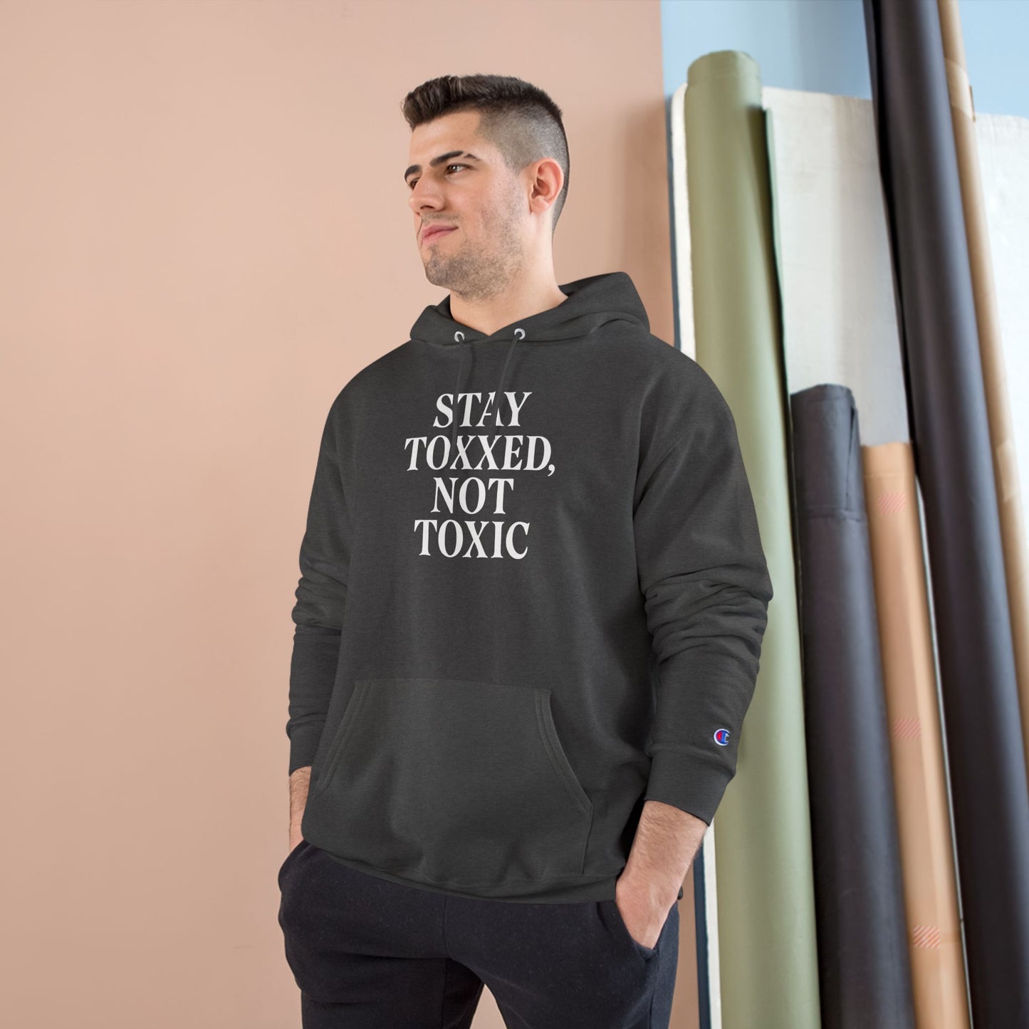 Stay Toxxed Not Toxic Champion Hoodie - Unisex Graphic Sweatshirt for Aesthetic Injectors