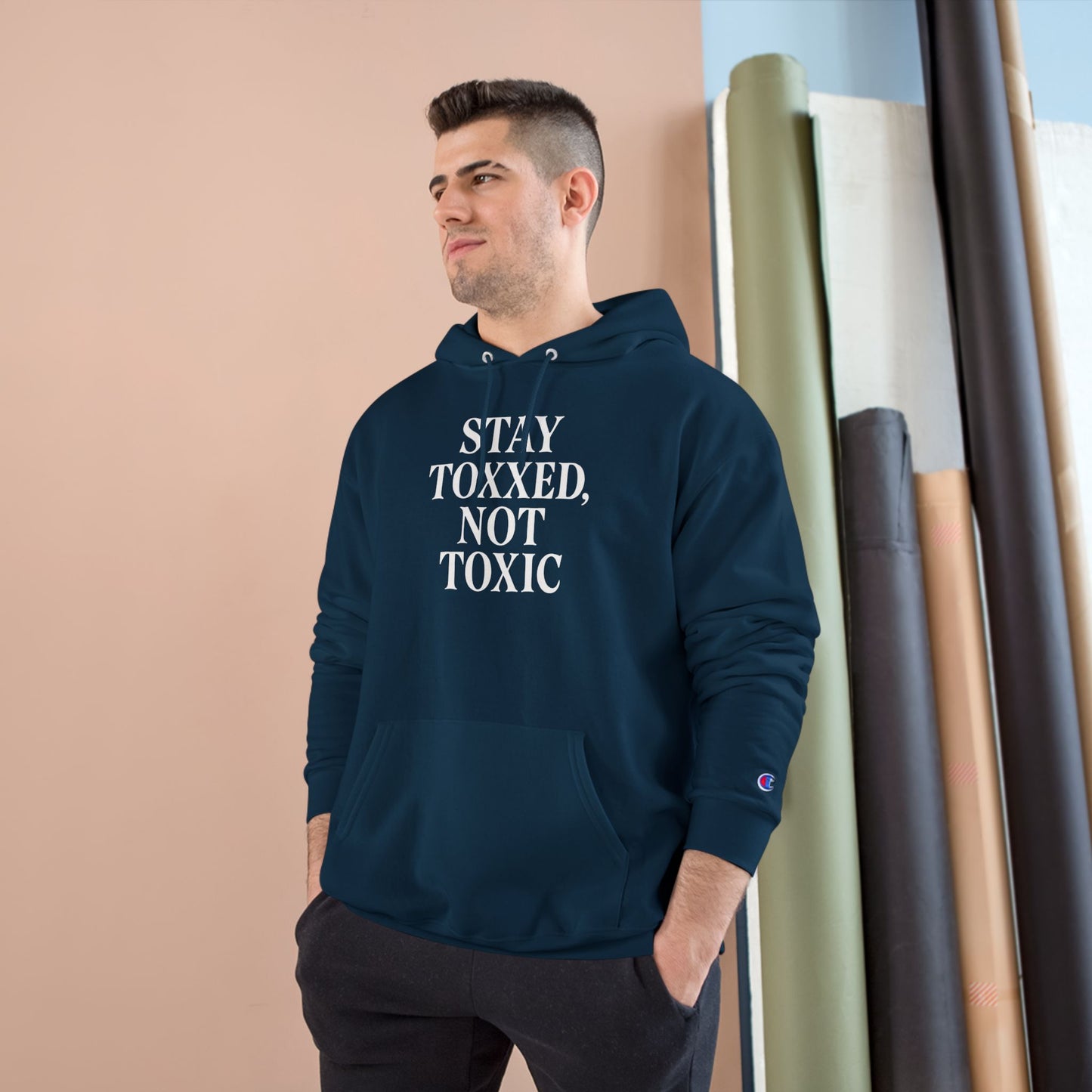 Stay Toxxed Not Toxic Champion Hoodie - Unisex Graphic Sweatshirt for Aesthetic Injectors